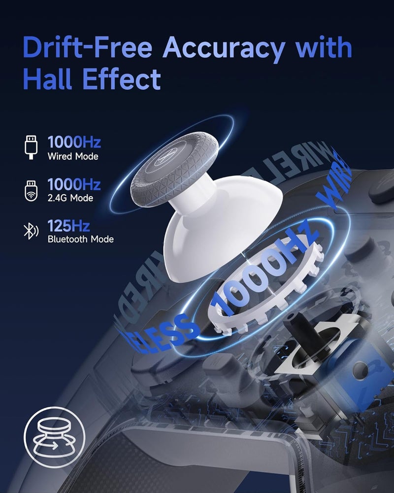 EasySMX X05Pro Wireless PC Controller – Soft-Click Low-Noise Buttons, Dual-Stage Impulse Triggers, Hall Joysticks with 1000Hz Polling, 2 Programmable Buttons, 1000mAh Battery, Multi-Platform Controller for PC/Switch/Android/iOS - Image 5